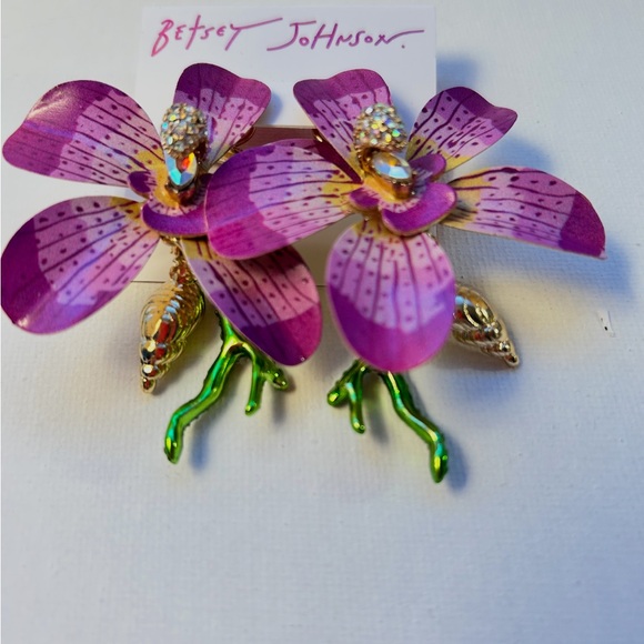 Betsey Johnson Jewelry - Betsey Johnson Pink and Green Floral Earrings